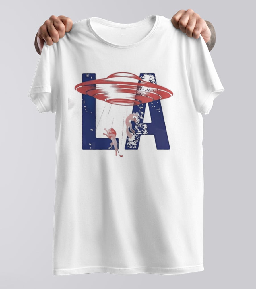 Los Angeles Spaceship Over LA Bold Letters T-Shirt