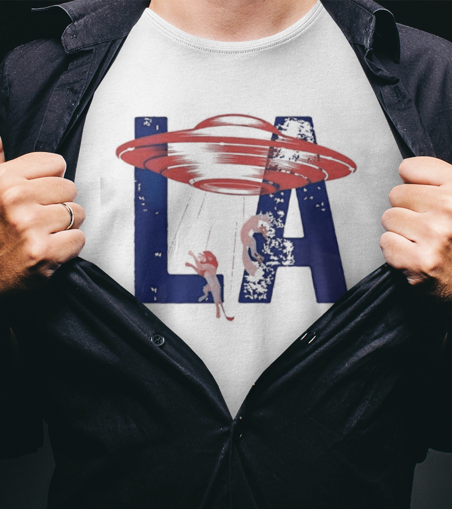 Los Angeles Spaceship Over LA Bold Letters T-Shirt