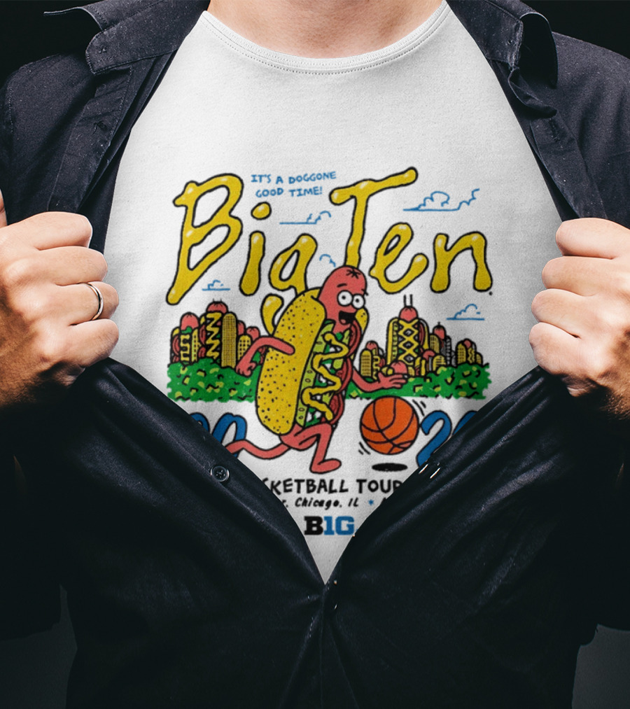 Big Ten 2026 Men's Basketball Tournament United Center Chicago March 11 15 Hot Dog Cityscape Basketball T-Shirt