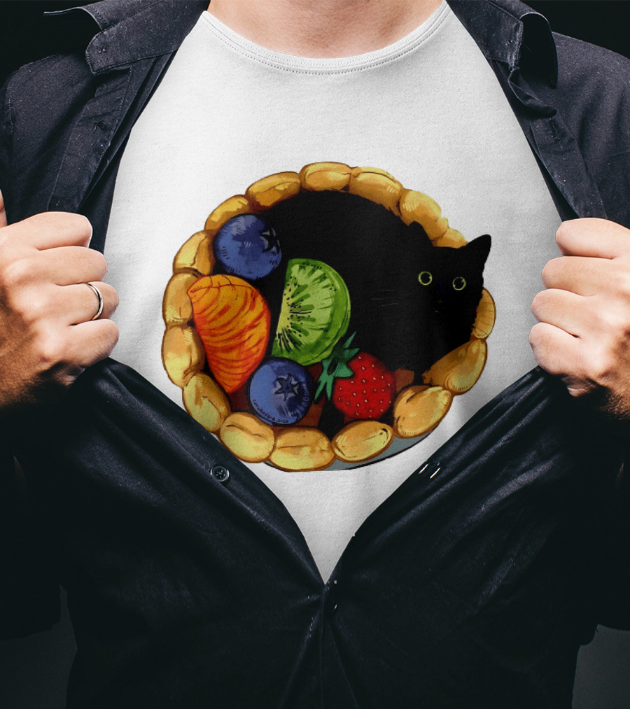 Black Cat Surrounded By Mixed Fruit Tart T-Shirt