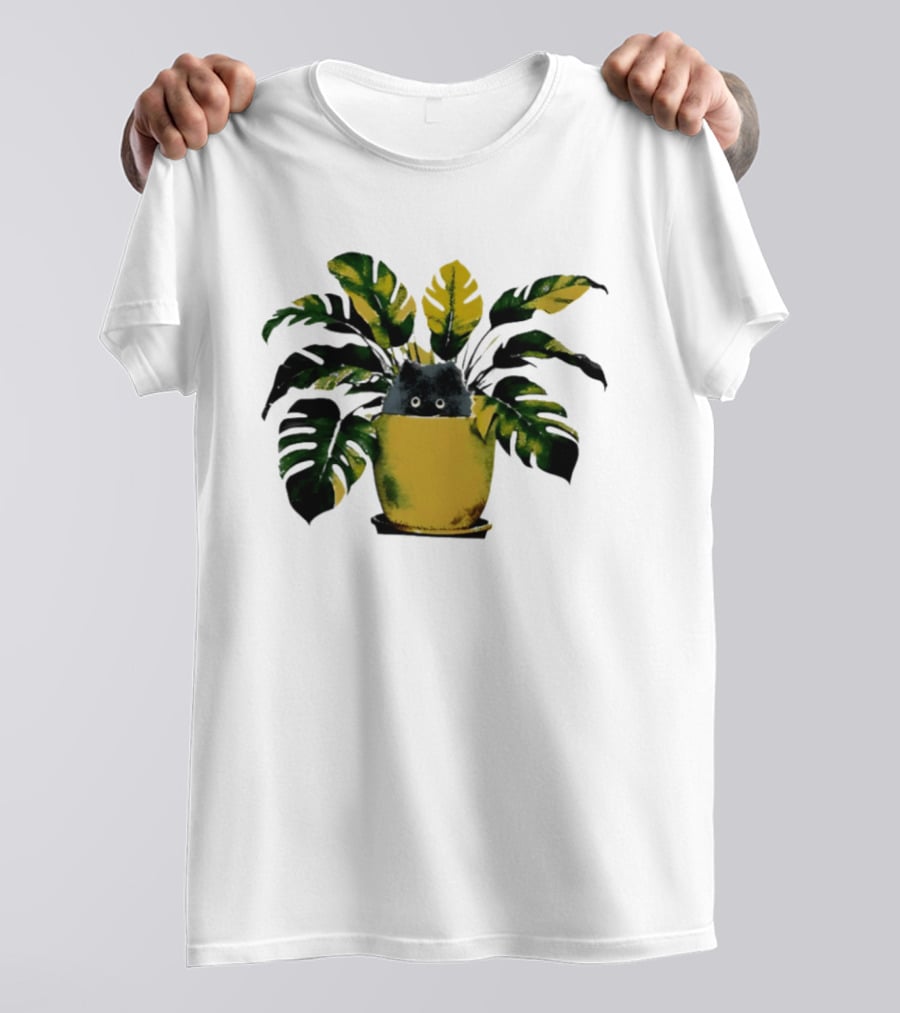 Cat In Monstera Potted Plant T-Shirt