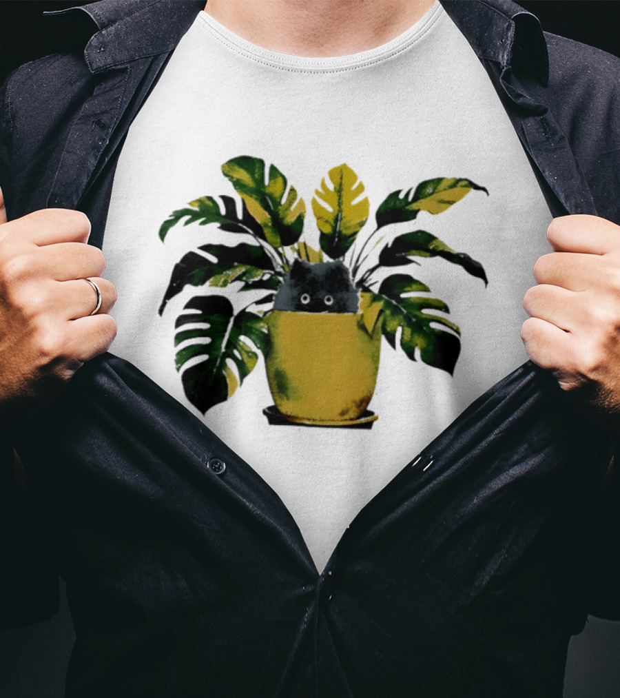 Cat In Monstera Potted Plant T-Shirt