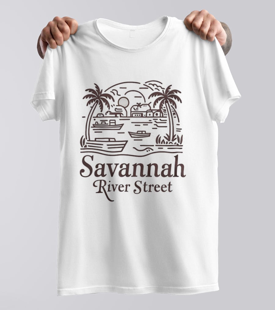 Savannah River Street Georgia Palm Trees Souvenir T-Shirt