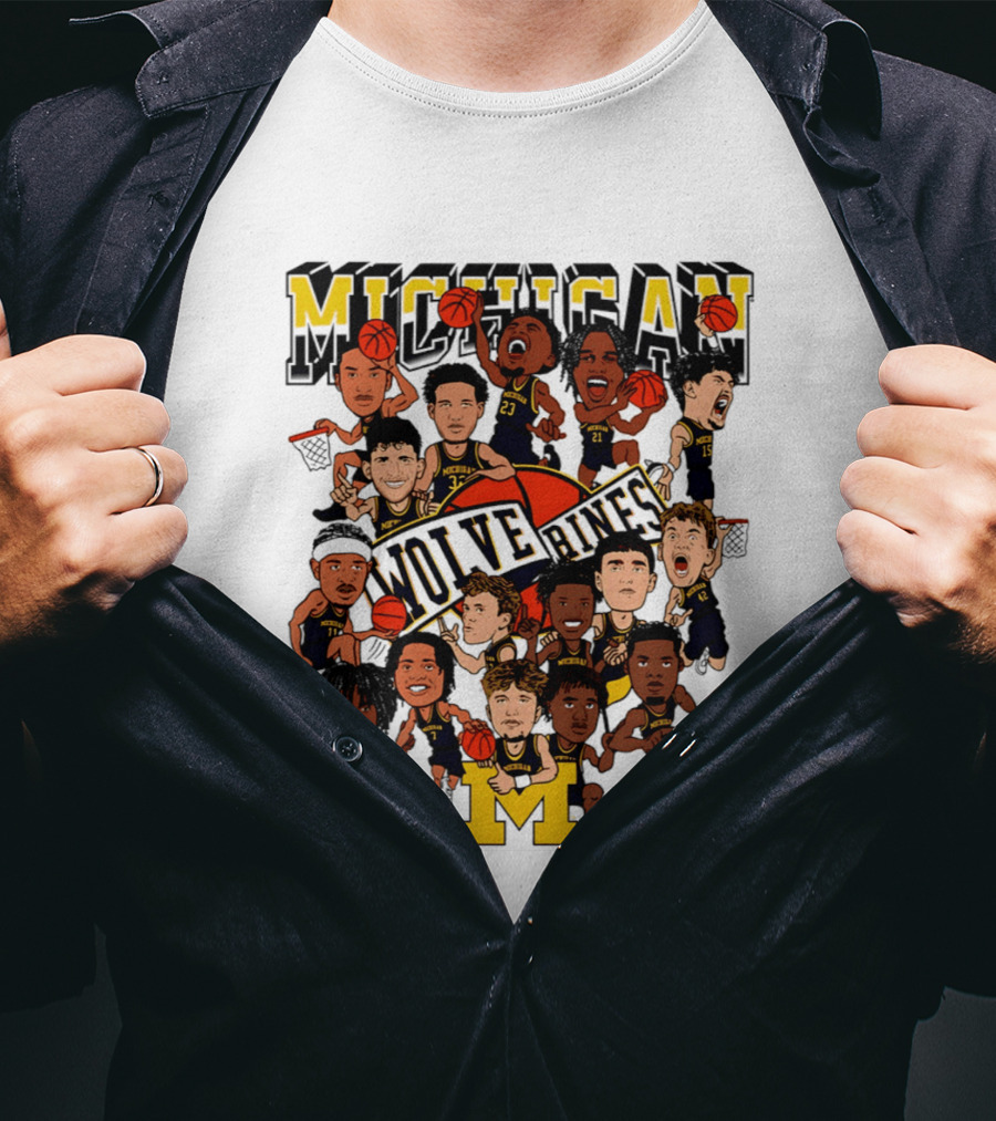 Michigan Wolverines Basketball Caricature 2026 Team Players T-Shirt
