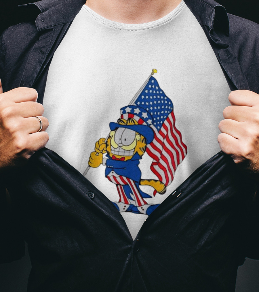 Orange Cat 250 Years Of Freedom Garfield Uncle Sam American Flag T-Shirt