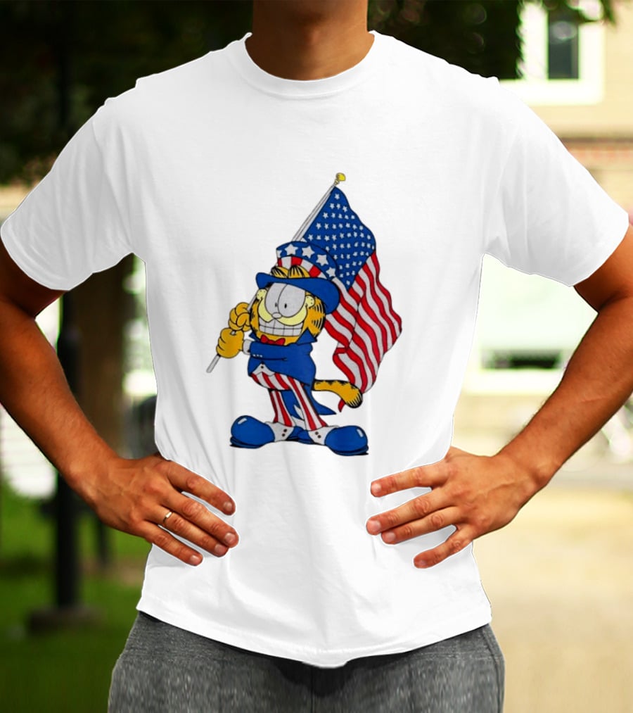 Orange Cat 250 Years Of Freedom Garfield Uncle Sam American Flag T-Shirt