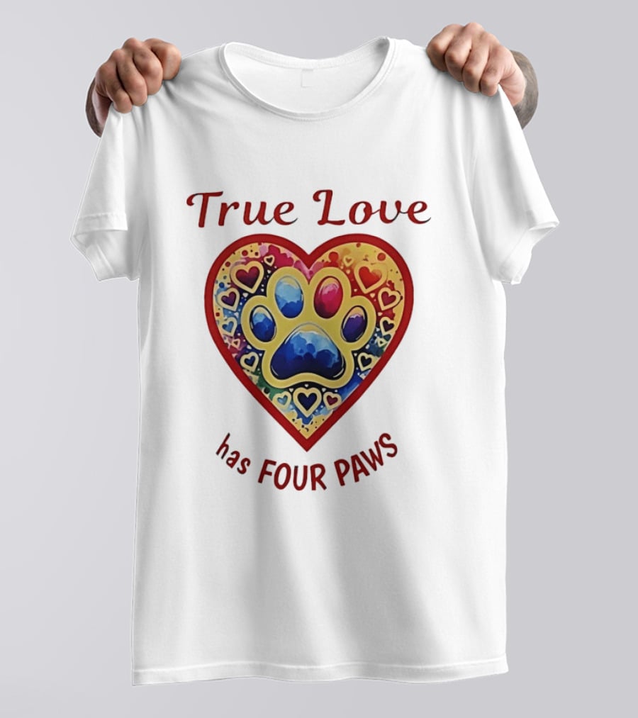 True Love Has Four Paws Heart With Colorful Paw Print And Hearts T-Shirt