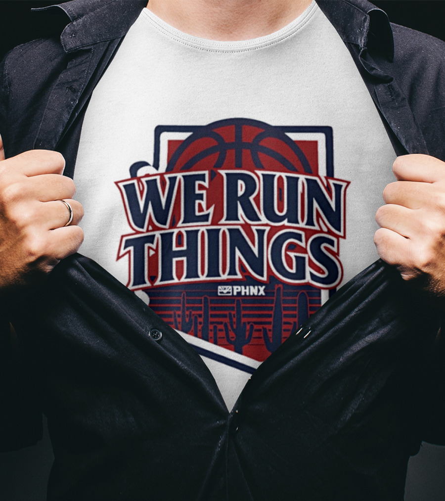 PHNX We Run Things Cactus Basketball Desert Scene T-Shirt