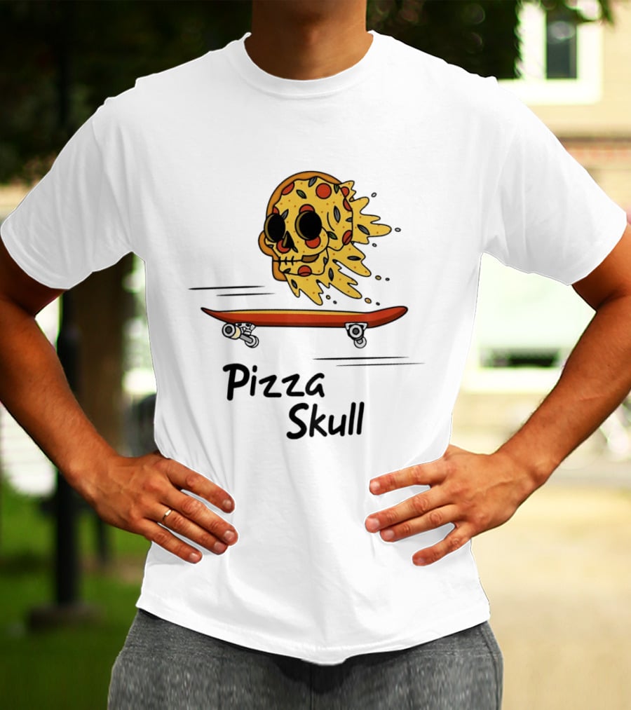 Pizza Skull Melting Slice Skateboard T-Shirt