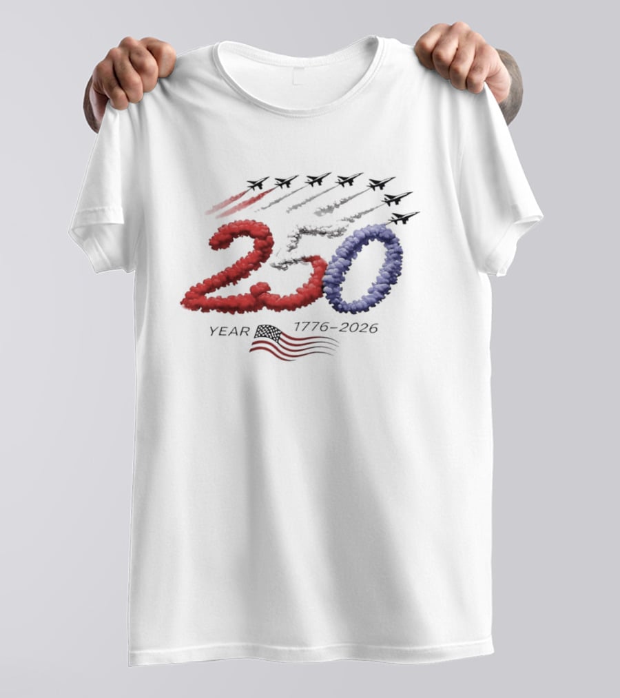 250 Year Anniversary USA Plane Smoke With American Flag T-Shirt