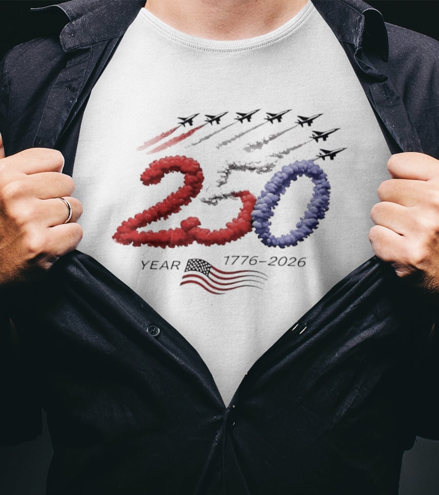 250 Year Anniversary USA Plane Smoke With American Flag T-Shirt