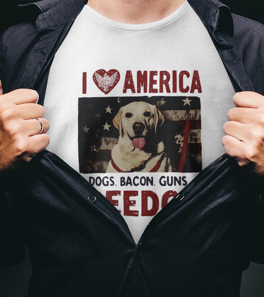 I Love America Dogs Bacon Guns Freedom Labrador Stars And Stripes T-Shirt