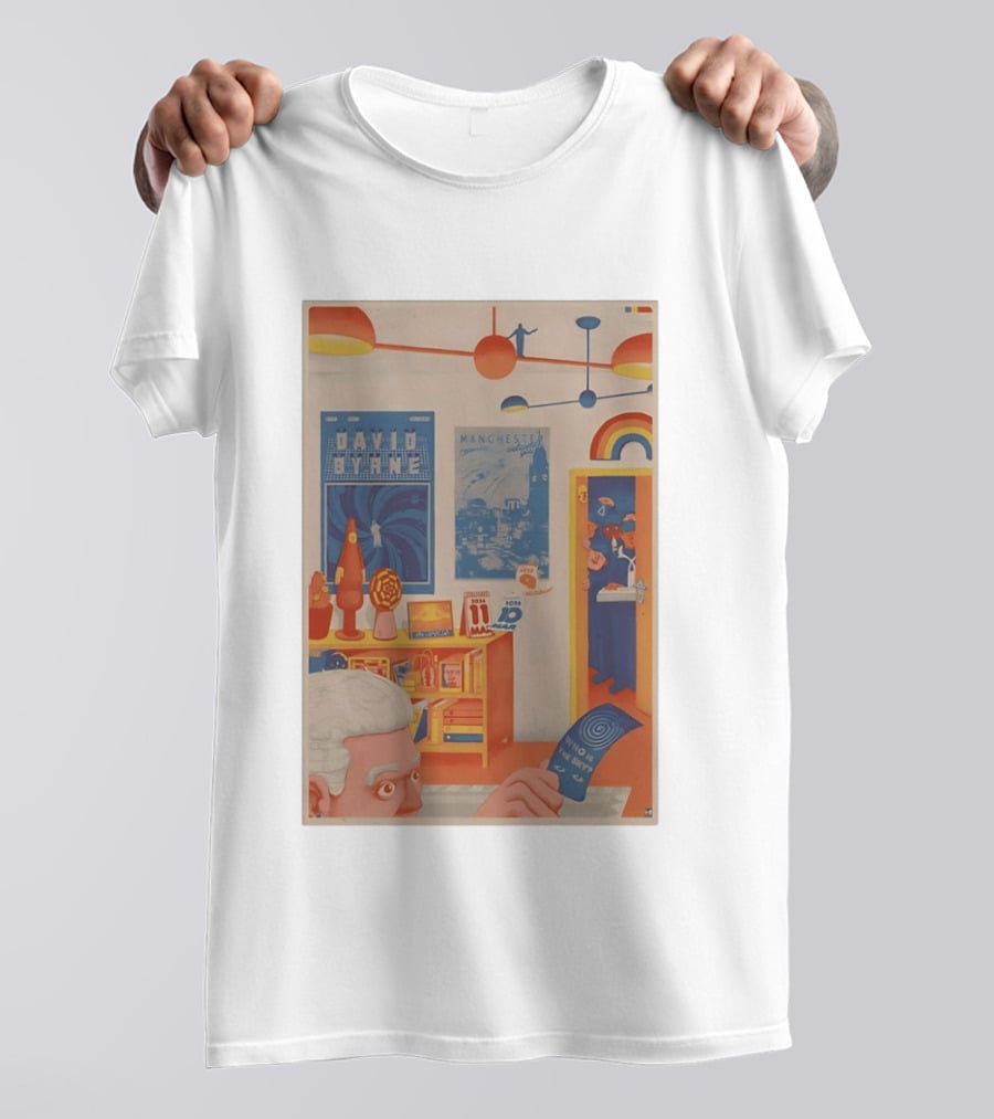 David Byrne O2 Apollo Manchester UK March 10 11 2026 Lobby Scene With Bold Colors And Retro Vibe T-Shirt