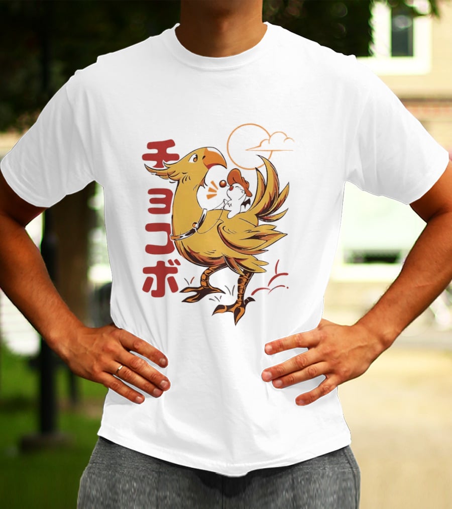 Kaweehaw Cowboy Moogle Riding Chocobo Retro Style Japanese T-Shirt