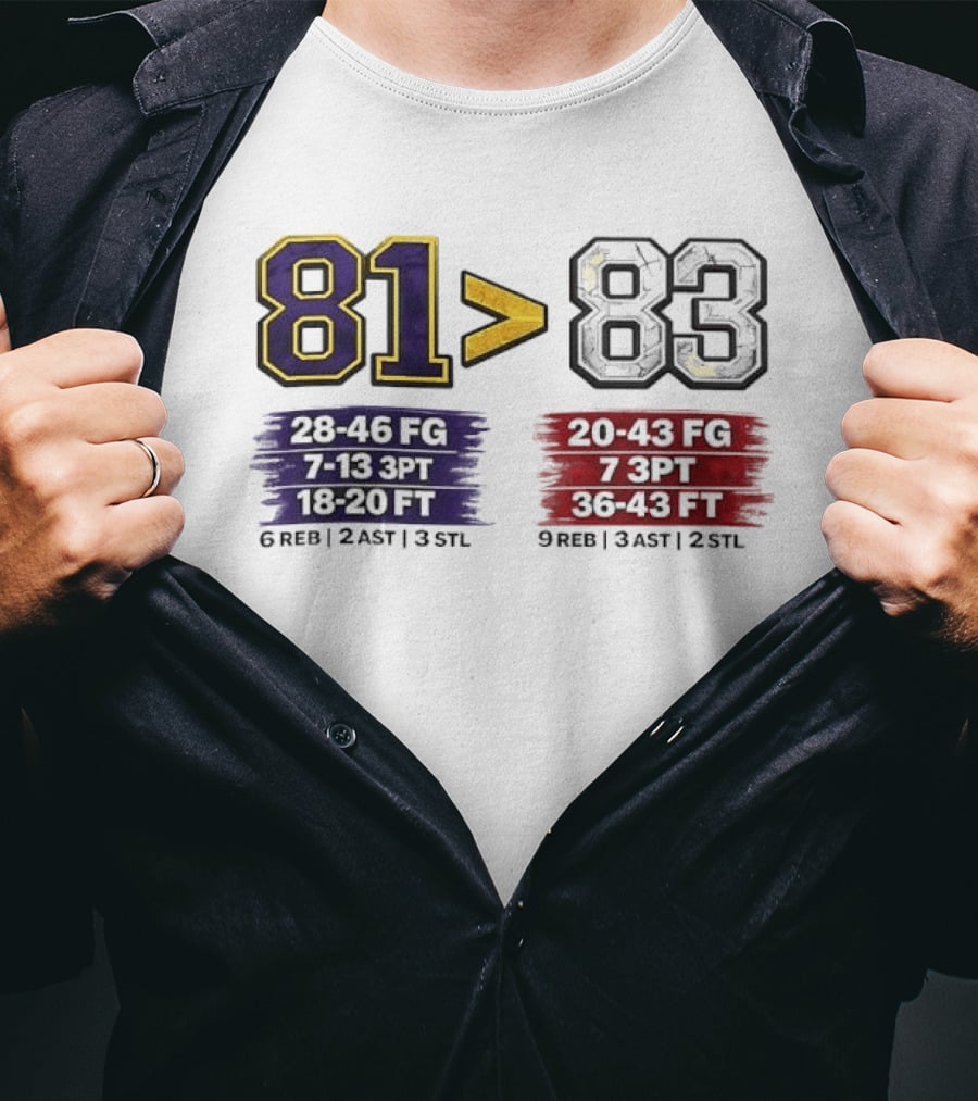 81 Greater Than 83 Kobe Bryant Legendary Performance Stats T-Shirt