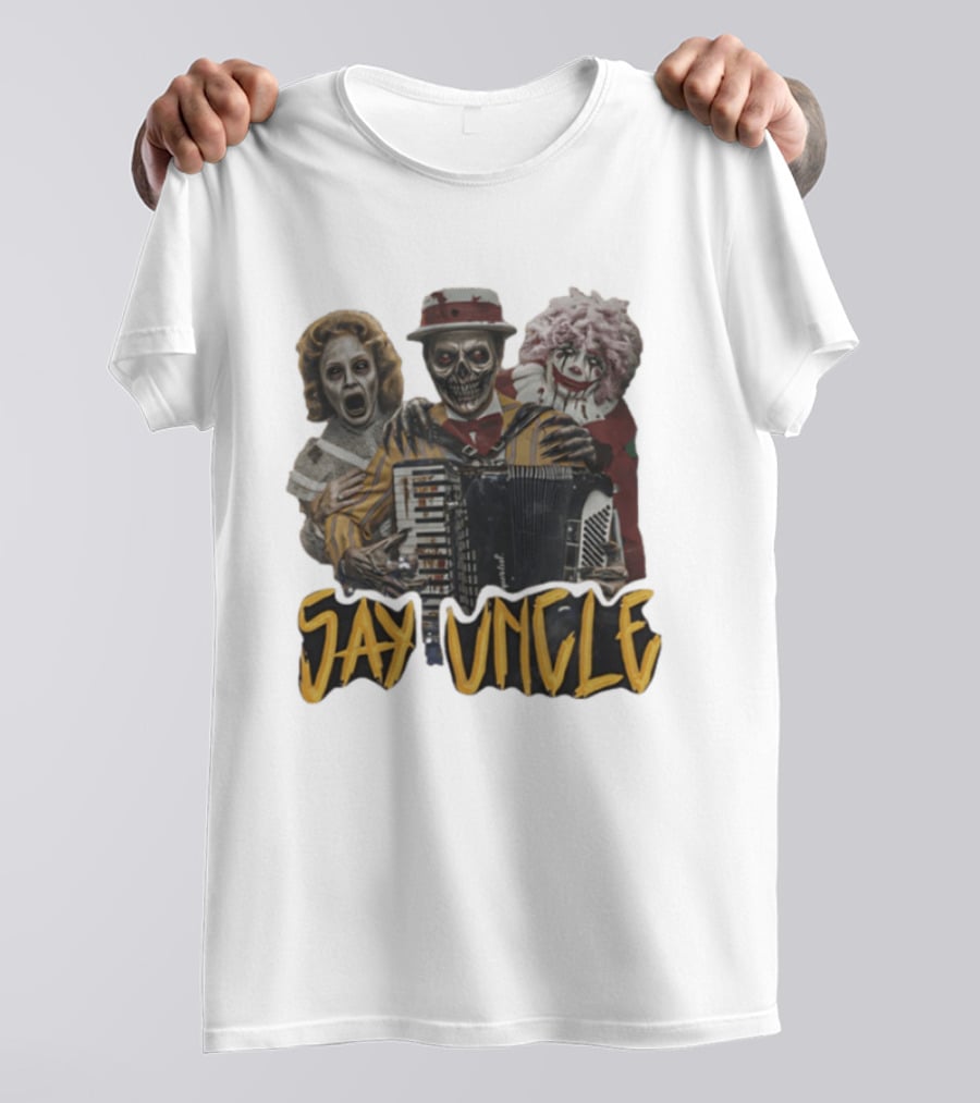 Say Uncle Ghost Clown Skeleton Playing Accordion Haunted Uncle Al T-Shirt