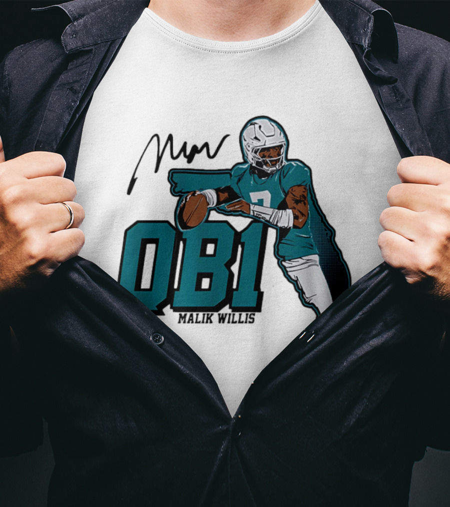 Malik Willis QB1 Miami Dolphins Quarterback 7 Football T-Shirt