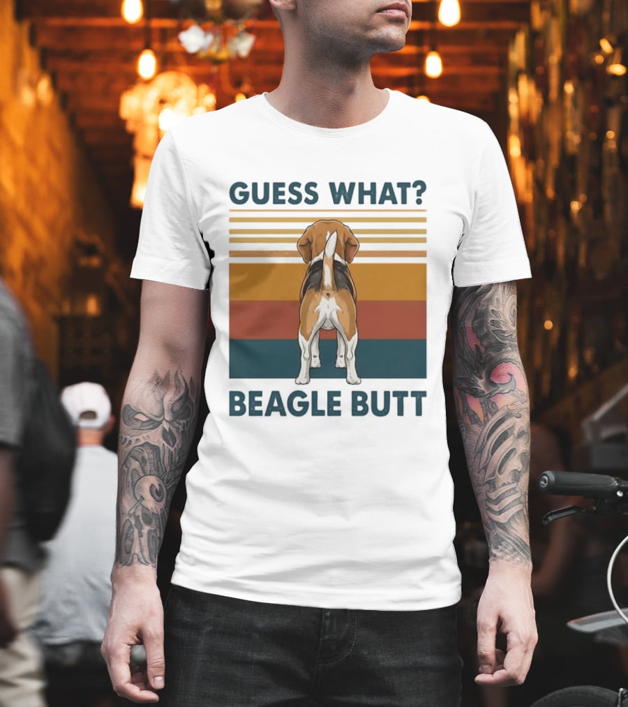 Guess What Beagle Butt Retro Stripes T-Shirt