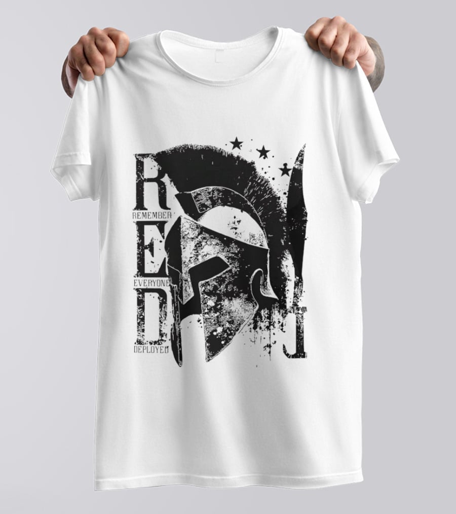 R.E.D. Remember Everyone Deployed Spartan Helmet Stars T-Shirt