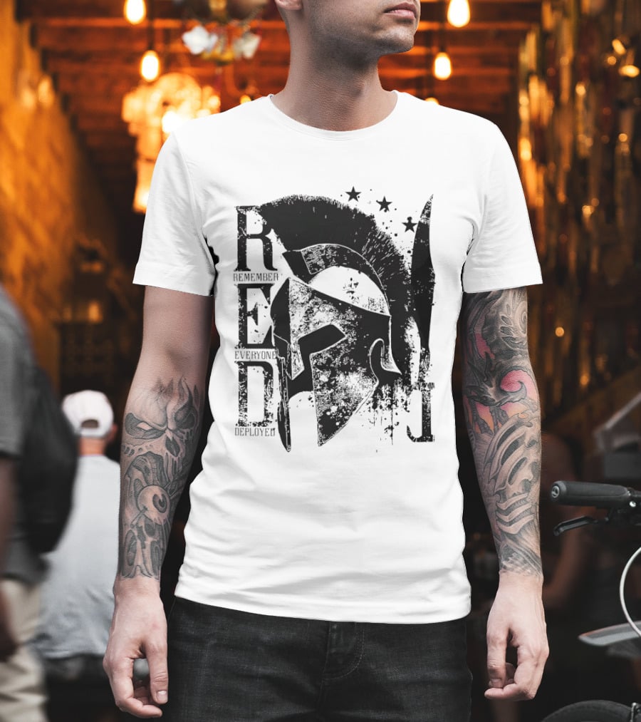 R.E.D. Remember Everyone Deployed Spartan Helmet Stars T-Shirt