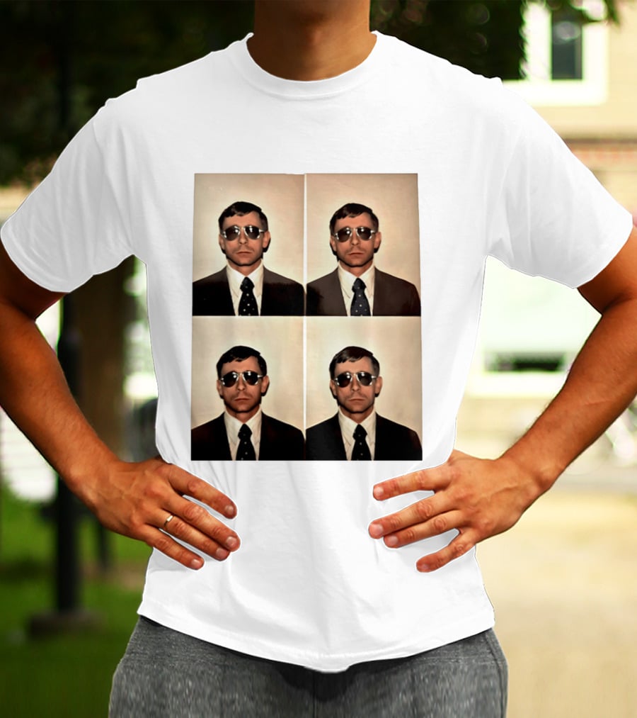 SGM Mike Vining Blasting Through Iconic Sunglasses Suit Portrait Quad T-Shirt