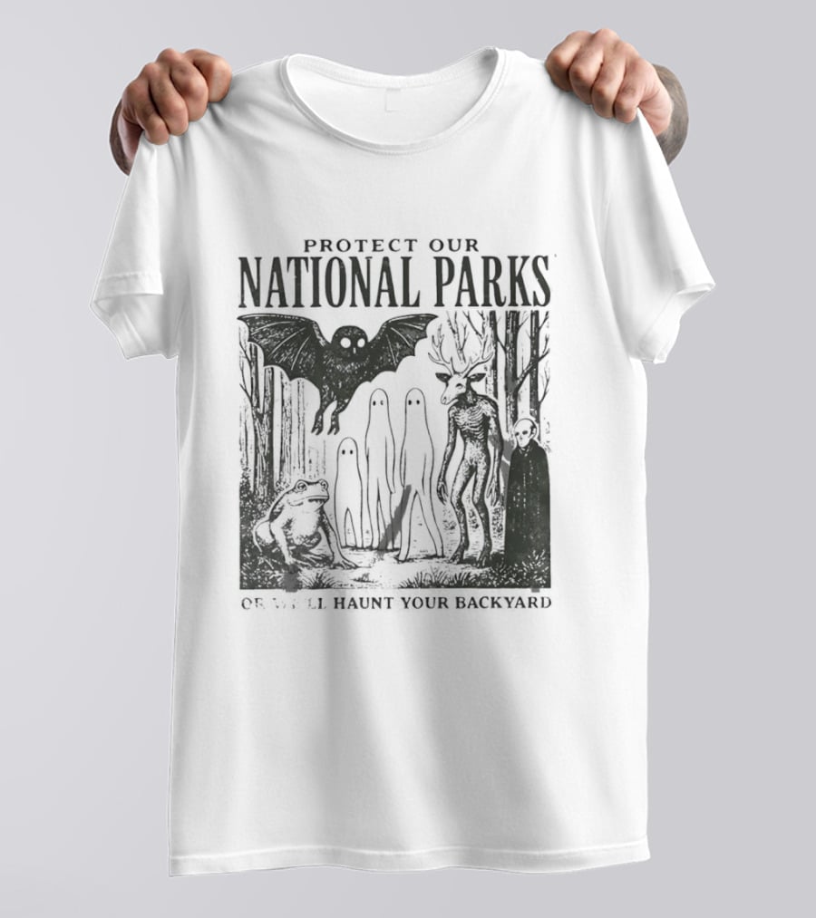 Protect Our National Parks Mothman Bigfoot Ghost Deer Cryptid Horror Characters T-Shirt