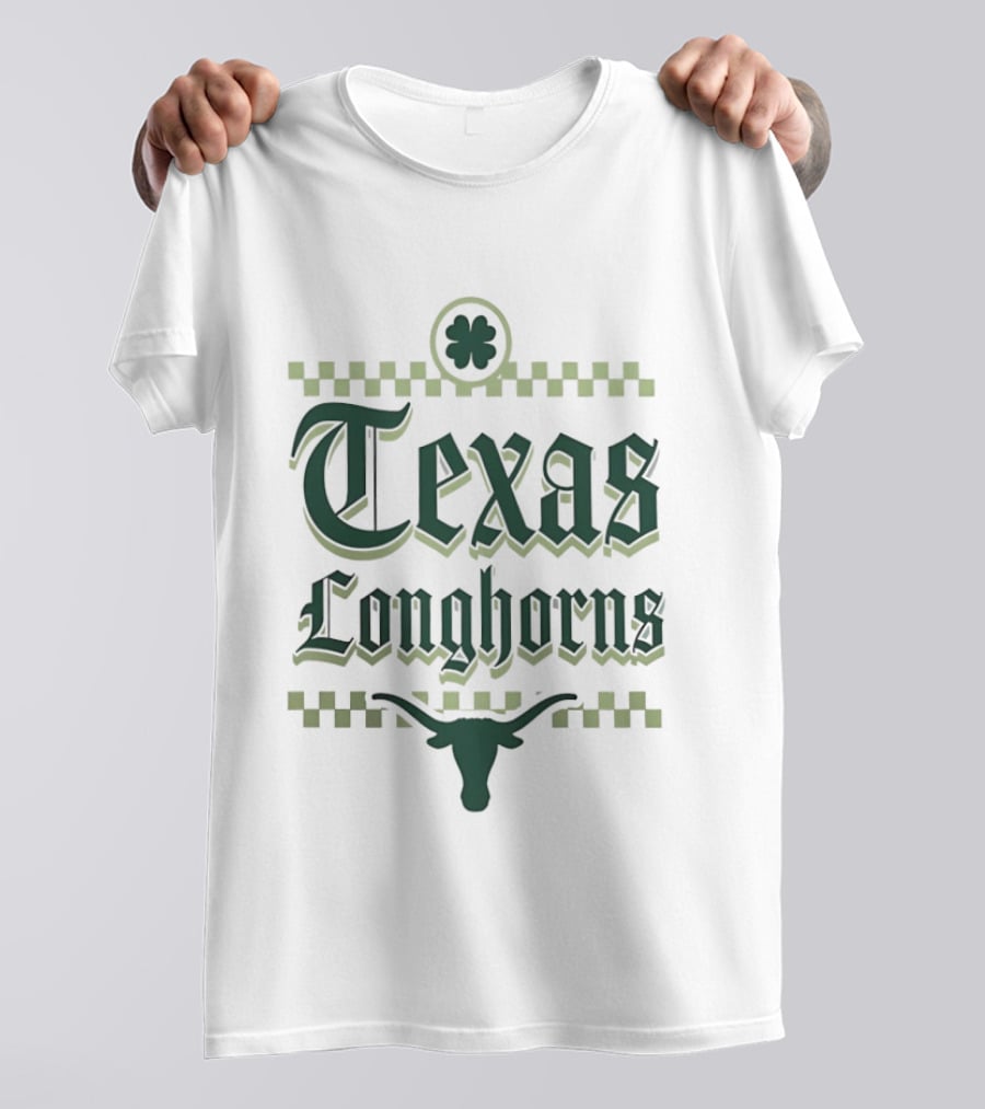 Texas Longhorns St Patrick's Day Clover Shamrock Checkerboard T-Shirt