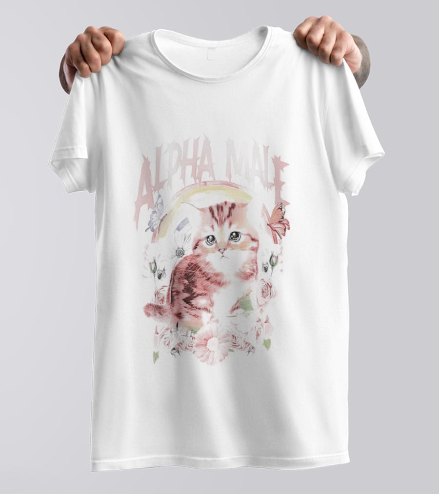 Alpha Male Cat With Floral And Butterfly T-Shirt