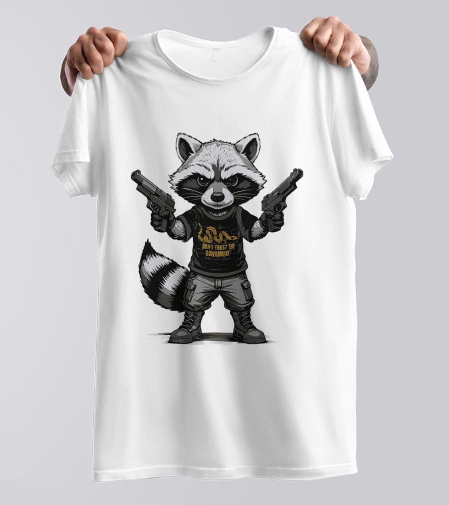 Raccoon With Dual Guns Don't Trust The Government Snake T-Shirt