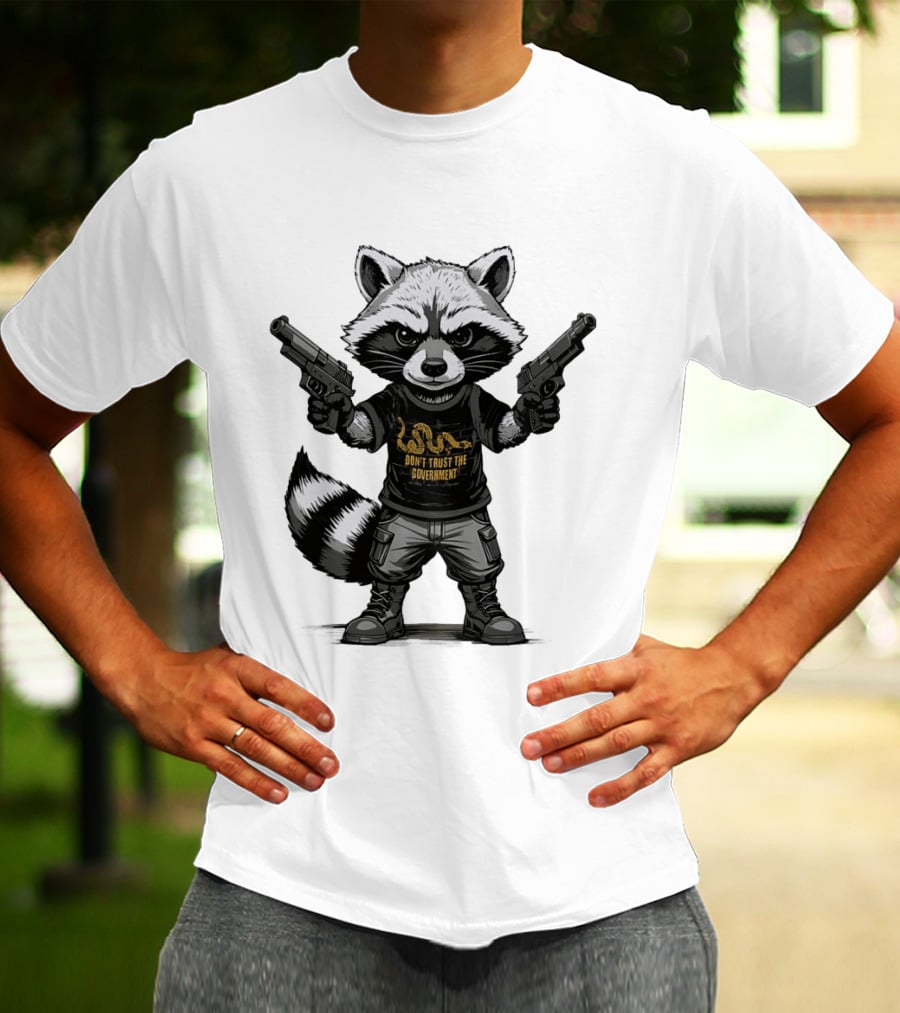 Raccoon With Dual Guns Don't Trust The Government Snake T-Shirt
