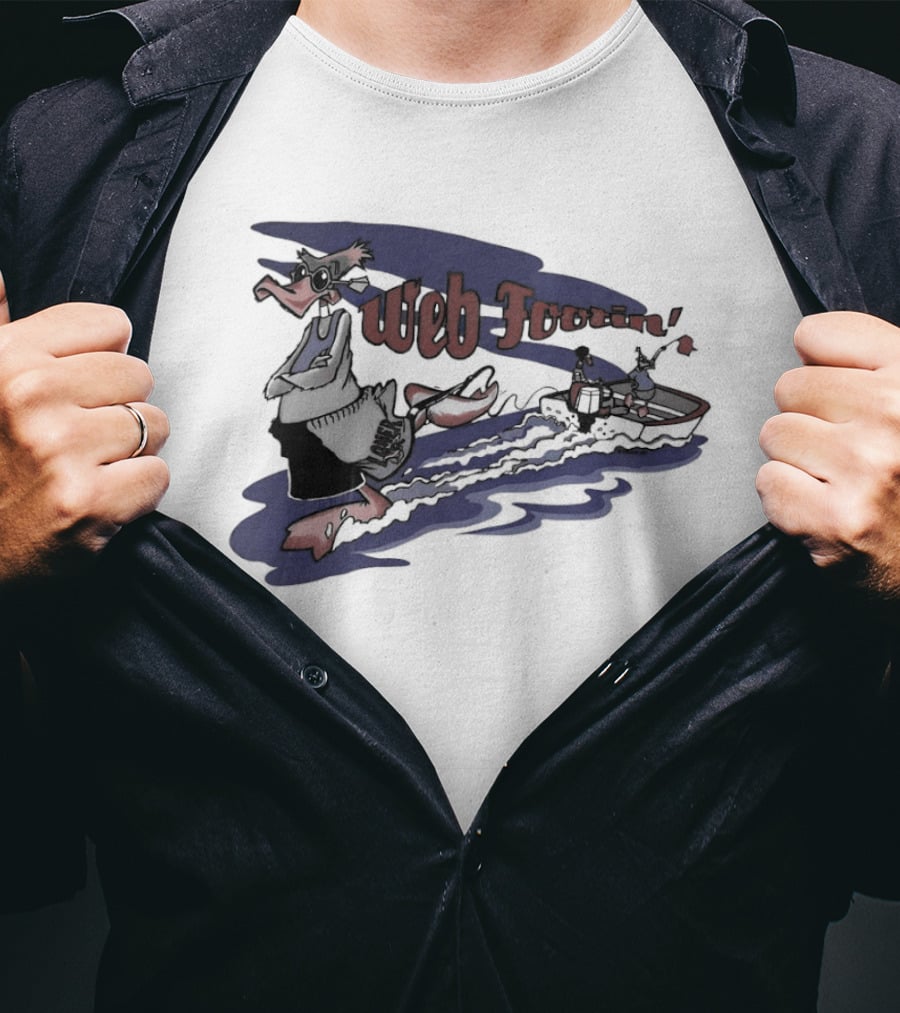 Web Footin' Cartoon Duck Boating Adventure T-Shirt