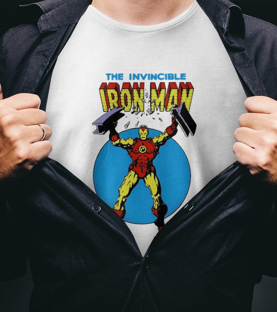 The Invincible Iron Man Bending Iron Bar Marvel Comic T-Shirt