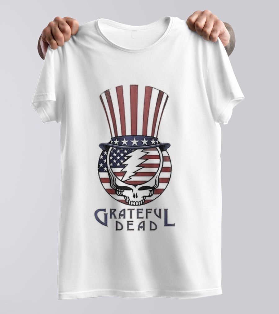 Grateful Dead American Flag Skeleton Uncle Sam Hat T-Shirt
