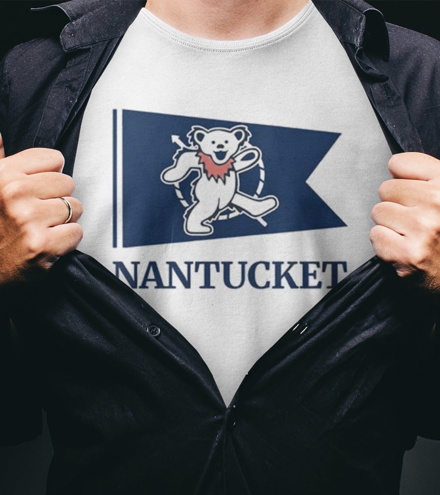 Nantucket Bear With Flag And Pink Scarf T-Shirt