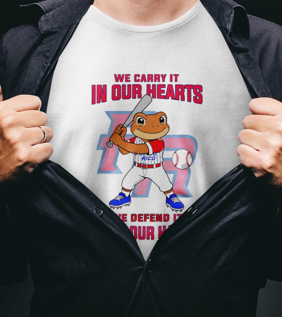 Puerto Rico We Carry It In Our Hearts We Defend It With Our Hands Baseball Frog Player T-Shirt