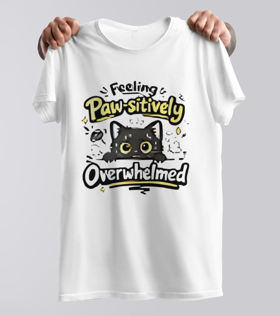 Feeling Paw Sitively Overwhelmed Kitten Black Cat T-Shirt