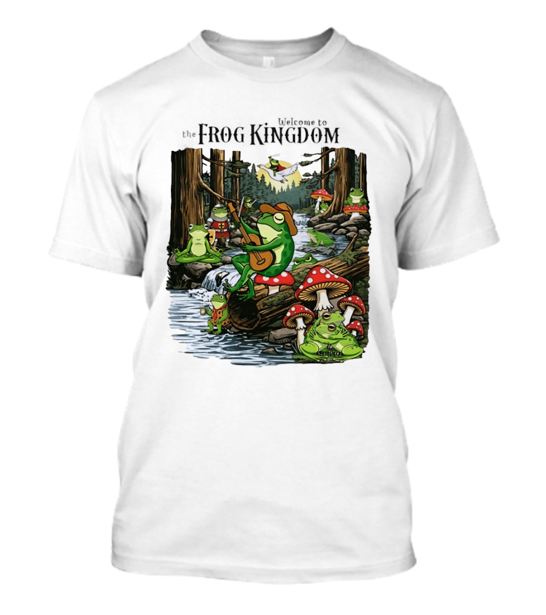 Frog Playing Guitar Forest Gathering Welcome To The Frog Kingdom T-Shirt