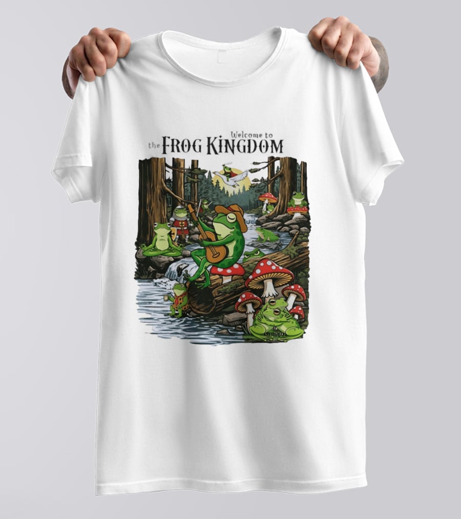 Frog Playing Guitar Forest Gathering Welcome To The Frog Kingdom T-Shirt