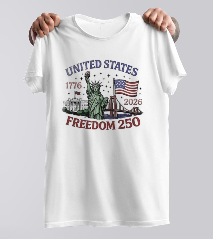 United States 1776 2026 Freedom 250 Anniversary Statue Of Liberty American Flag Celebration T-Shirt