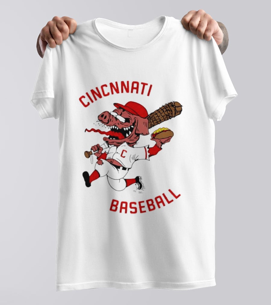 Cincinnati Baseball Pig Holding Hot Dog Bat T-Shirt