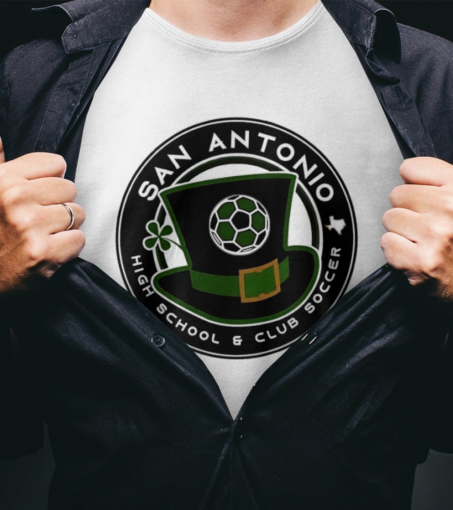 San Antonio High School Club Soccer Leprechaun Hat Soccer Ball And Shamrock T-Shirt