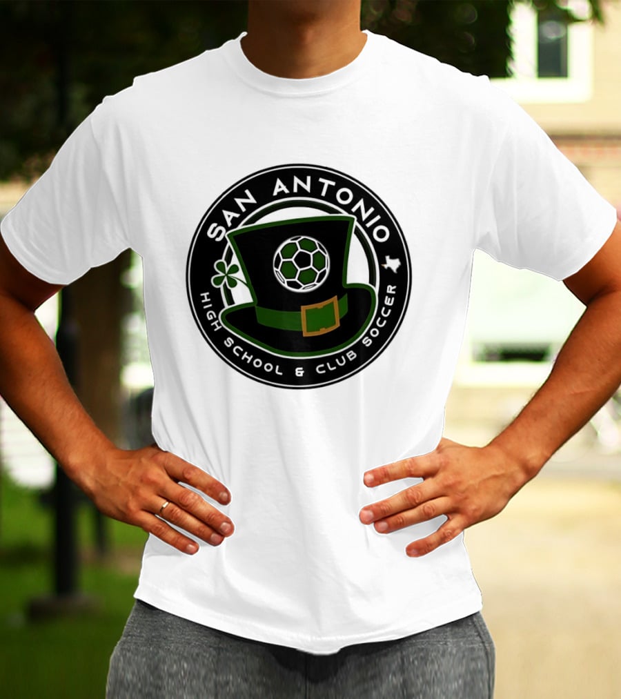 San Antonio High School Club Soccer Leprechaun Hat Soccer Ball And Shamrock T-Shirt