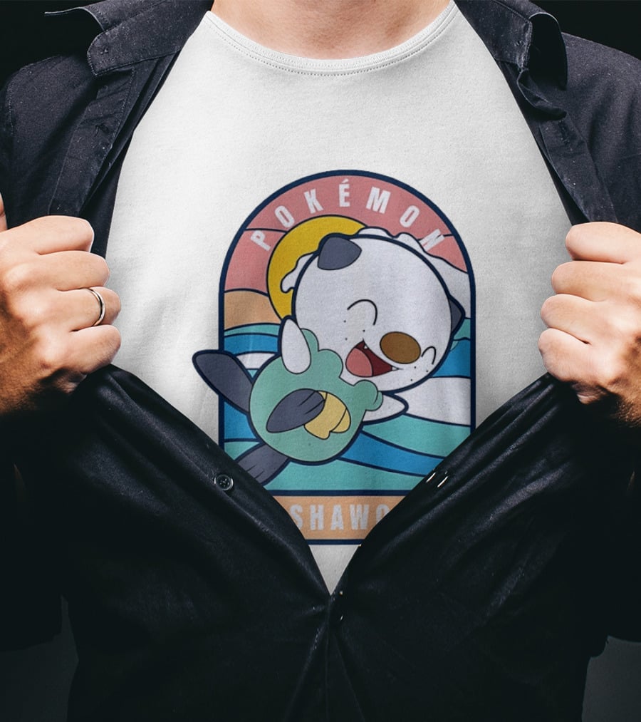 Pokémon Oshawott Playful Cartoon Wave Scene T-Shirt