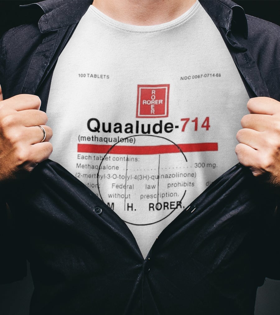 Quaalude 714 Methaqualone Medicine Warning Label Text With Rorer T-Shirt