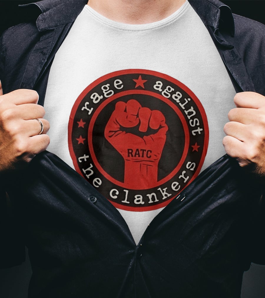 Rage Against The Clankers RATC Fist Emblem With Stars T-Shirt
