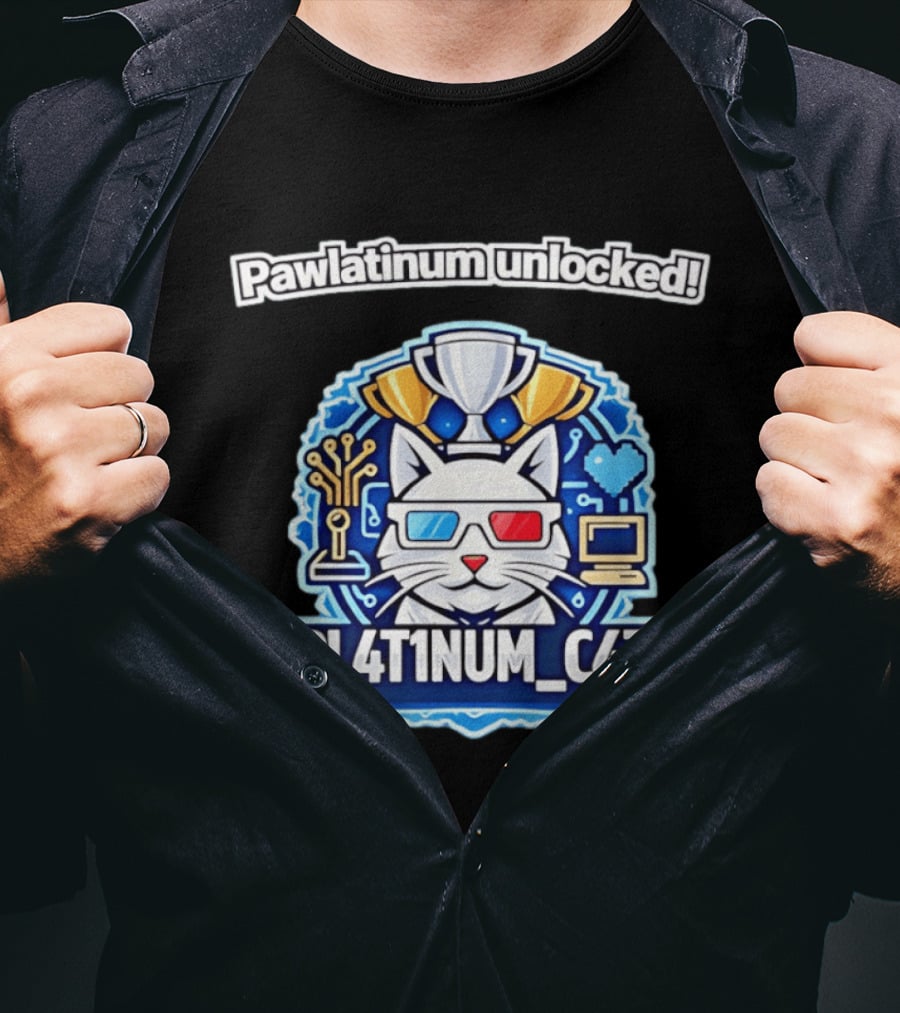Pawlatinum Unlocked PL4T1NUM C4T Trophy Gamer Aesthetic T-Shirt