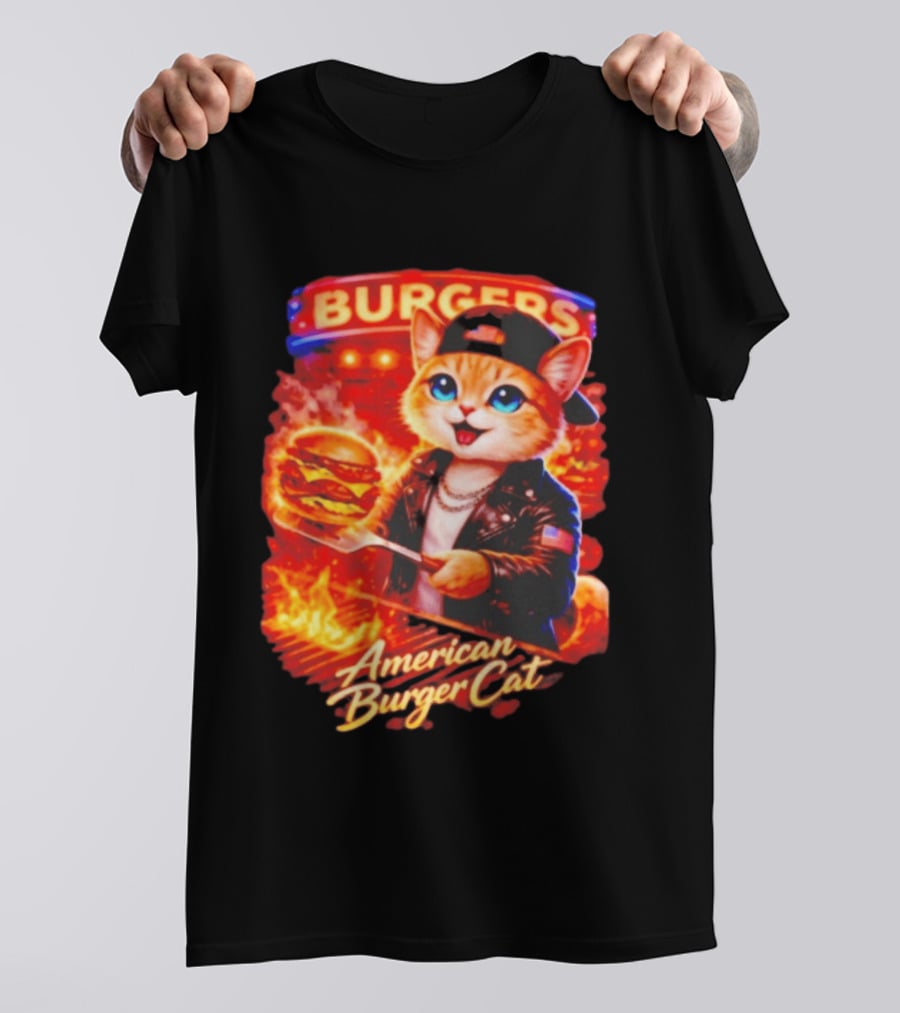 Burgers Flame Grilling American Burger Cat Fun T-Shirt