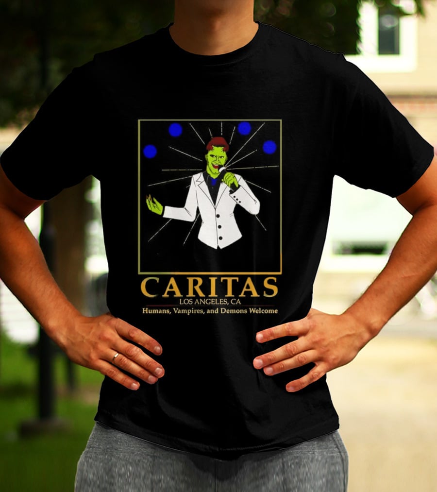 Caritas Los Angeles CA Humans Vampires Demons Welcome Singer In White Suit T-Shirt