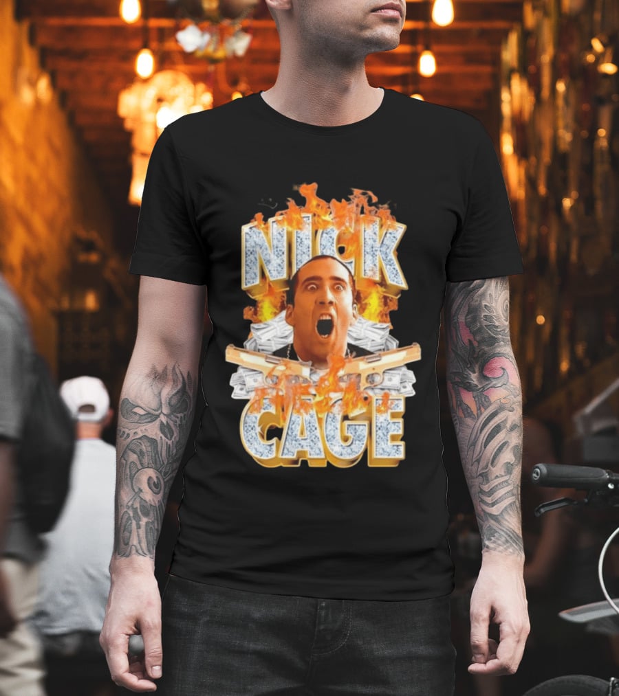 Nick Cage Castor Troy Money 90s Flames Gun Scene T-Shirt