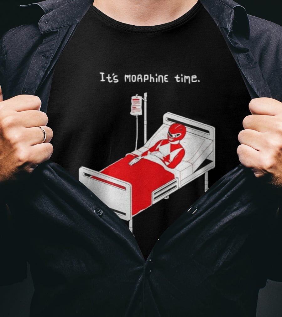Red Ranger It's Morphin Time Power Rangers On Hospital Bed Scene T-Shirt